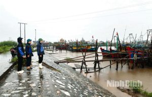 Lãnh đạo xã Giao Ninh kiểm tra tại Khu neo đậu tàu thuyền tránh trú bão cửa Hà Lạn